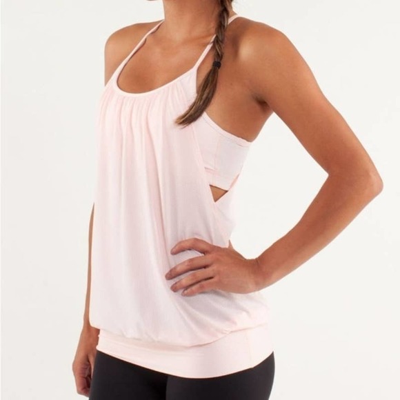 Lululemon No Limits Tank 4 Layered Shelf Bra Pretty Pink Tonka Stripe - Picture 9 of 10